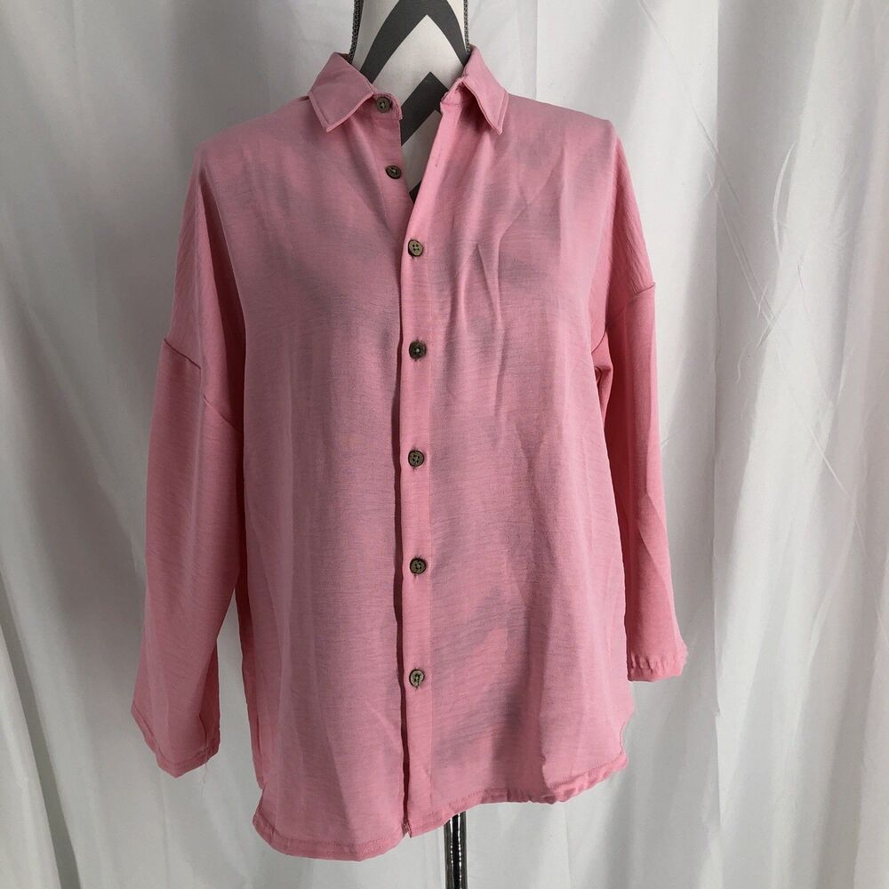 Unbranded Pink Button-Up Blouse - Size Large Polyester